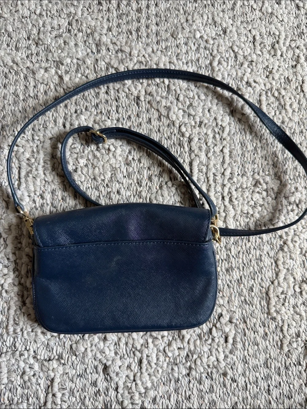 Tory Burch Navy Leather Crossbody with Gold Logo Medallion